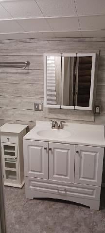 bathroom with vanity and a drop ceiling