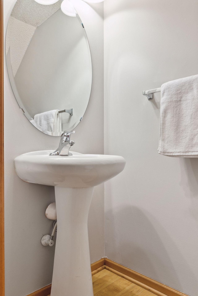 bathroom with hardwood / wood-style floors