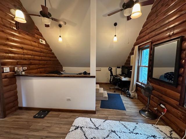 reception area featuring ceiling fan