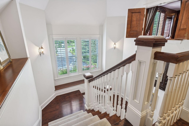 stairway featuring hardwood / wood-style floors