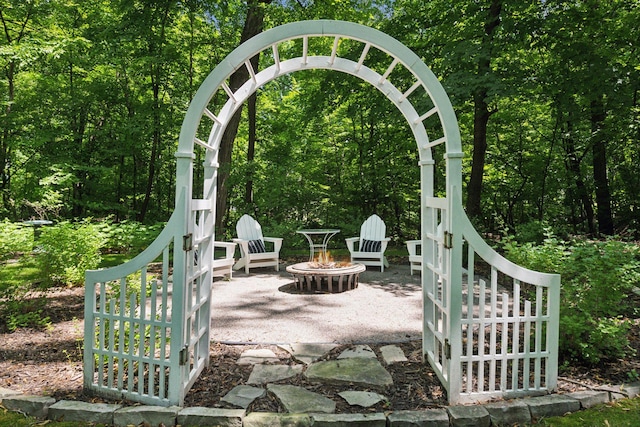 view of patio featuring an outdoor fire pit