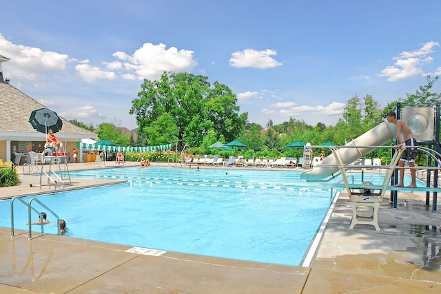 view of pool featuring a patio