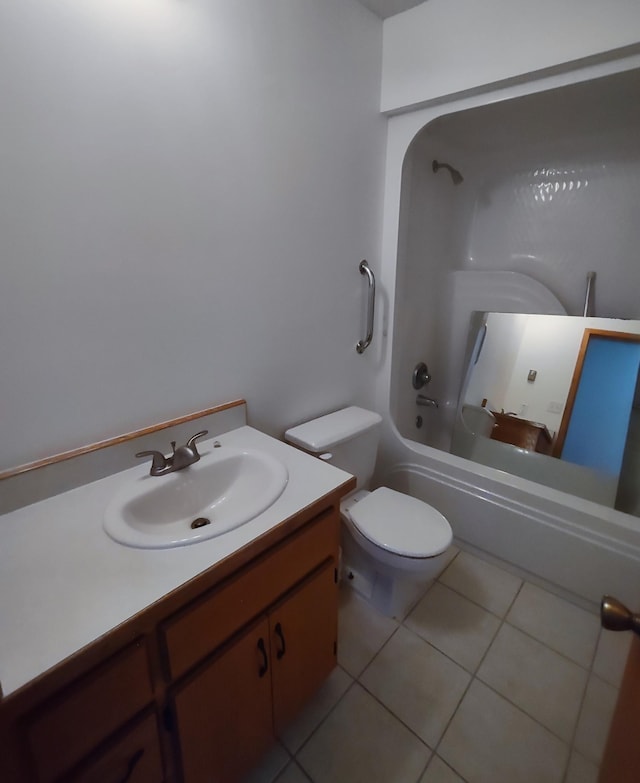 full bathroom featuring toilet, shower / bathtub combination, vanity, and tile patterned flooring