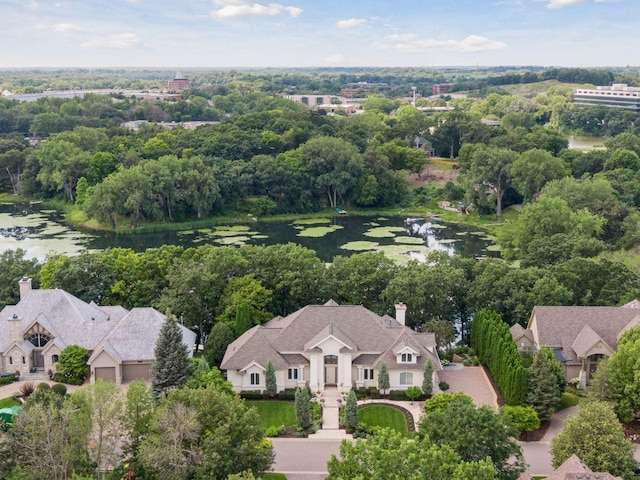 aerial view with a water view