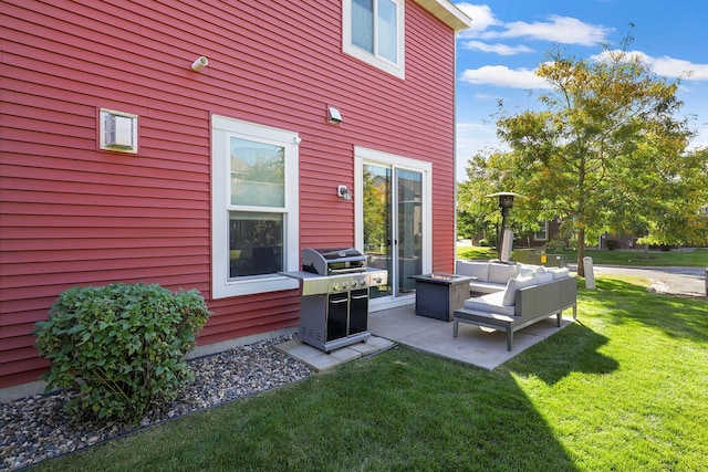 exterior space with a yard, outdoor lounge area, and a patio