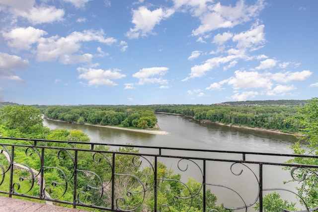 property view of water featuring a forest view