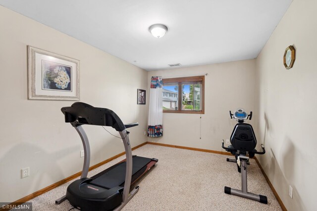 14797 Lower Endicott Way, Apple Valley, MN 55124 - workout room with baseboards, carpet flooring, and visible vents