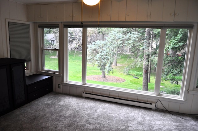 interior space with a baseboard heating unit and a healthy amount of sunlight