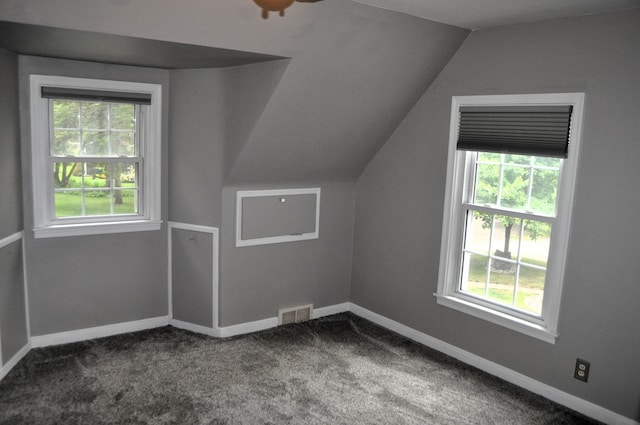 bonus room featuring lofted ceiling and carpet flooring