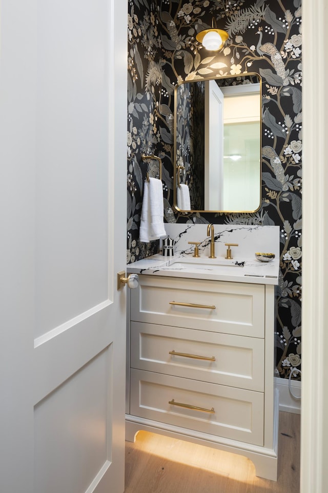 bathroom featuring vanity and wood-type flooring