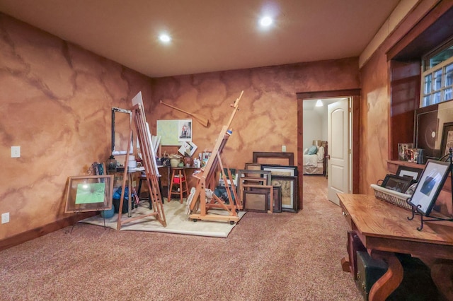 interior space featuring carpet floors and recessed lighting