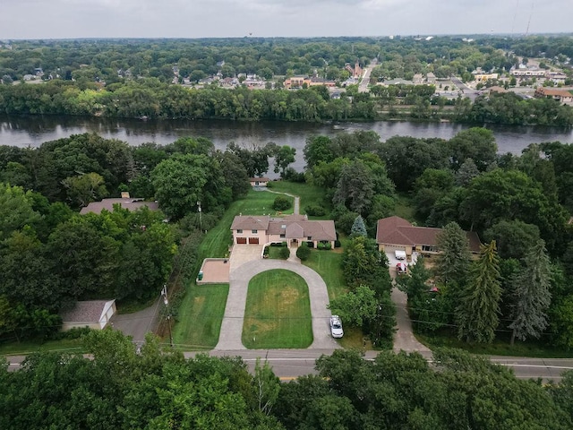 bird's eye view featuring a water view