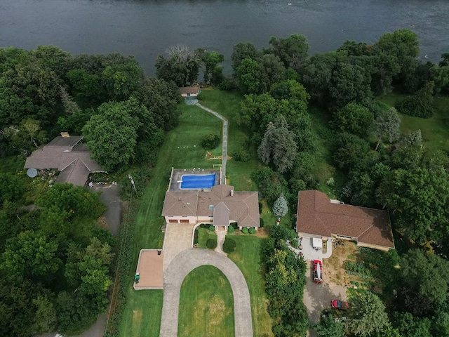 aerial view with a water view