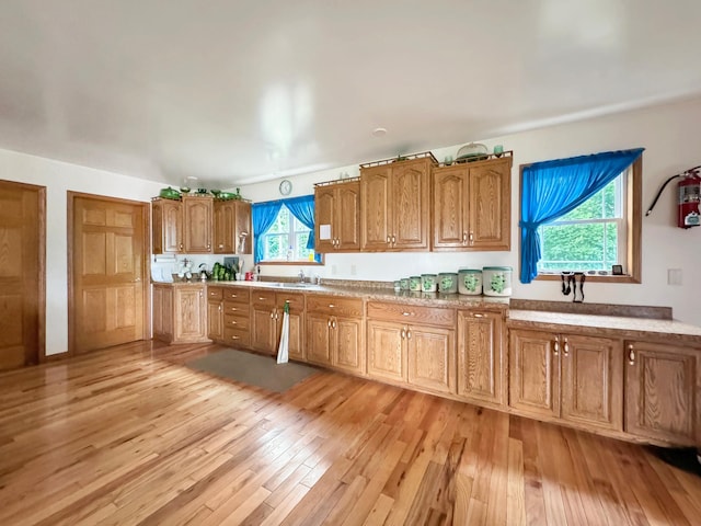 kitchen with light hardwood / wood-style floors, sink, and a wealth of natural light