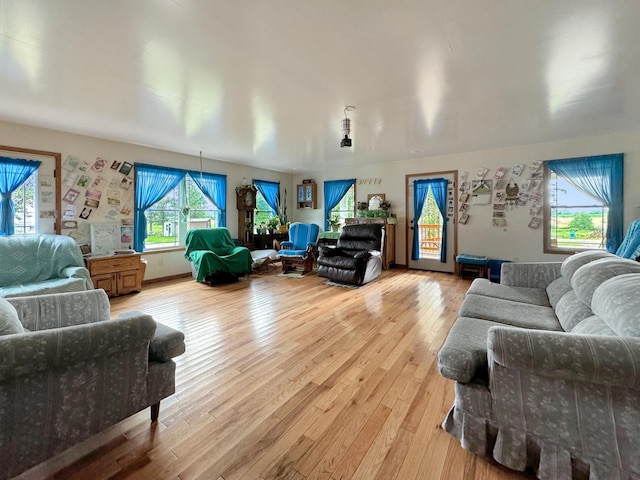 living room with a wealth of natural light and hardwood / wood-style floors