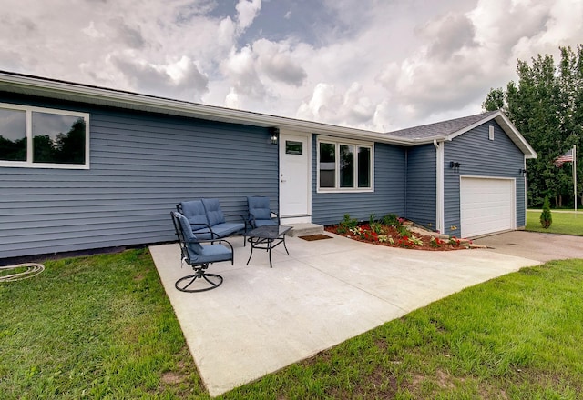 view of patio / terrace with a garage