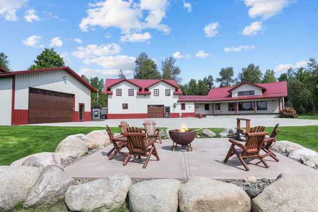 view of patio featuring a garage