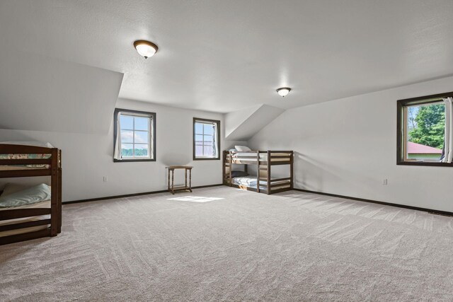 additional living space with lofted ceiling and light colored carpet