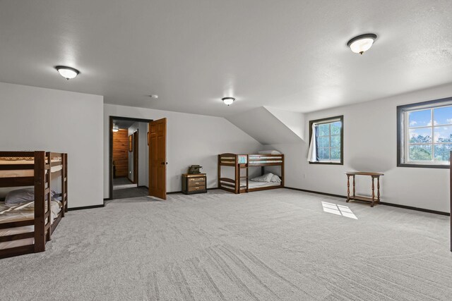 additional living space with light colored carpet and vaulted ceiling