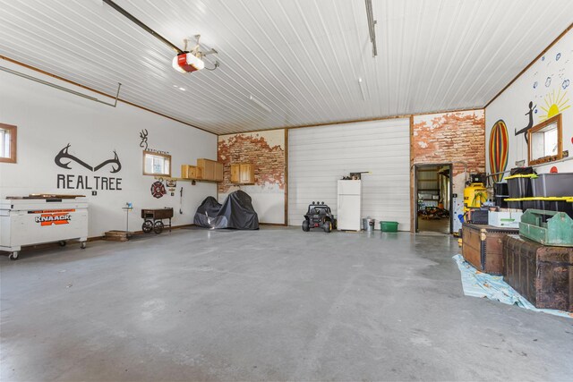 garage with a garage door opener