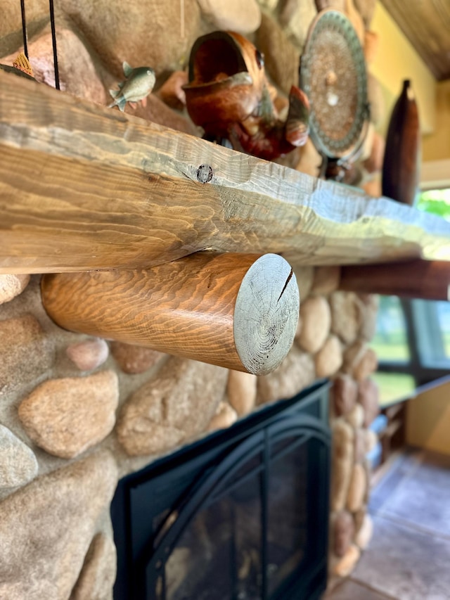 room details featuring a wood stove