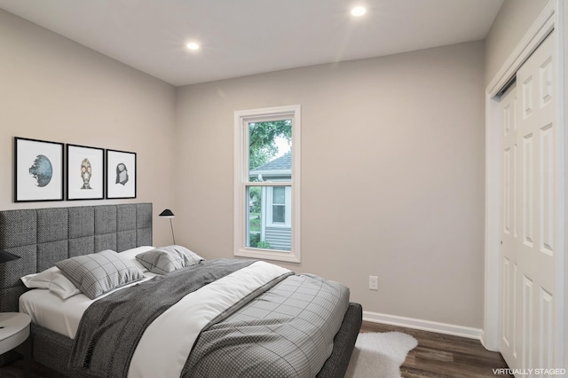 bedroom featuring a closet and dark hardwood / wood-style floors