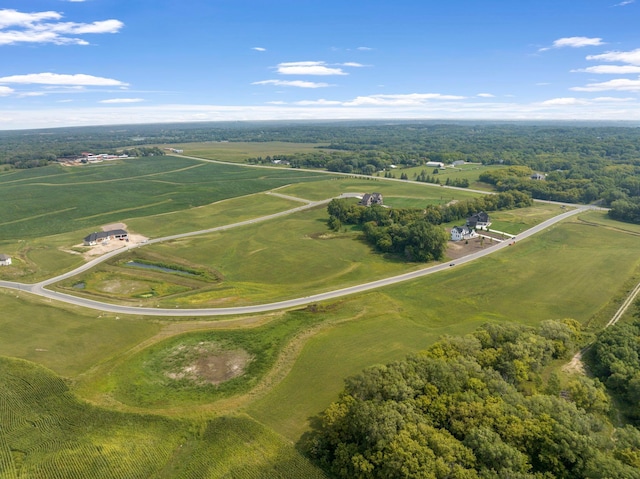 birds eye view of property featuring a rural view