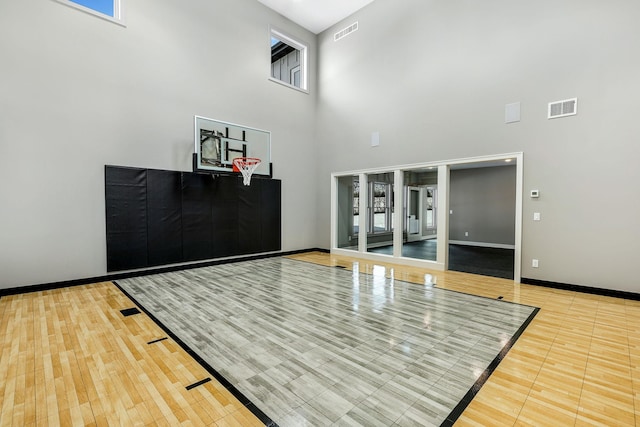 view of basketball court featuring basketball hoop