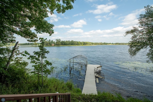 view of dock with a water view