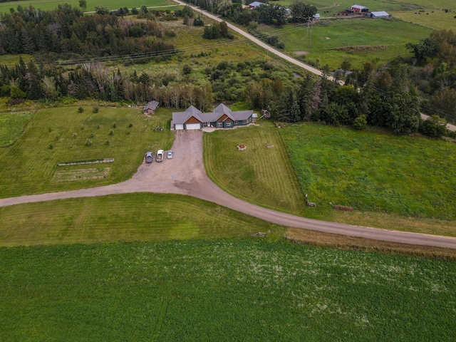 birds eye view of property featuring a rural view