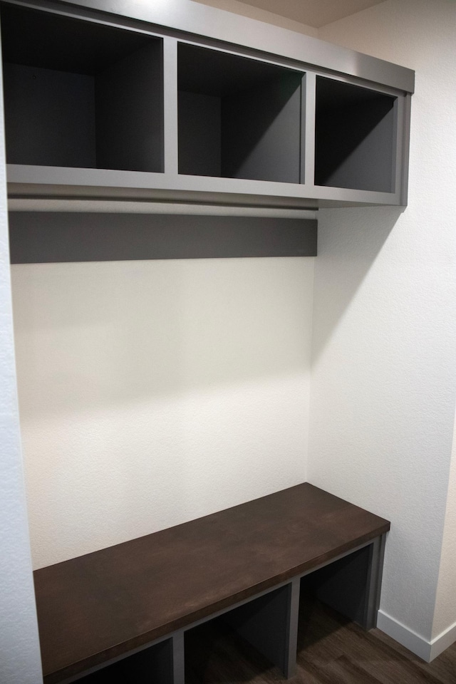 mudroom with dark wood-type flooring