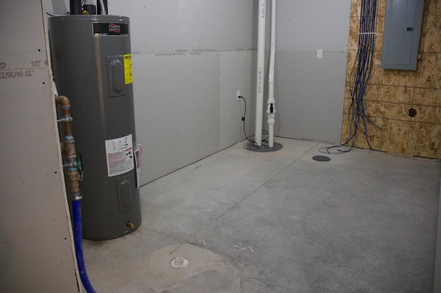 utility room featuring water heater and electric panel