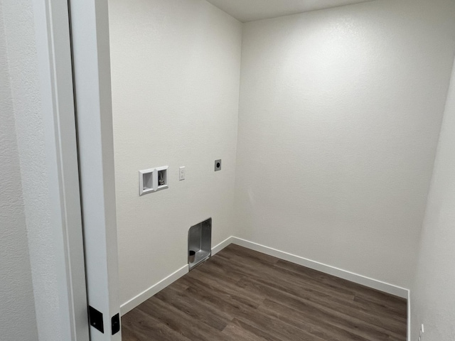 washroom featuring dark wood-type flooring, electric dryer hookup, and washer hookup