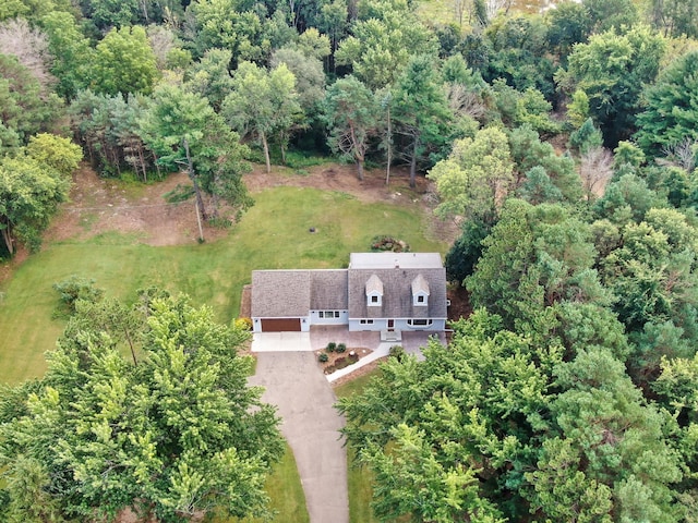 drone / aerial view with a forest view