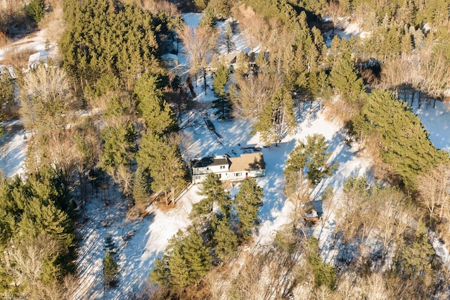 aerial view featuring a wooded view