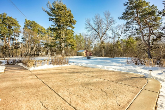 view of pool featuring a storage shed and an outbuilding