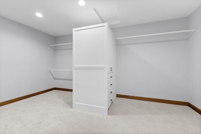 spacious closet with light colored carpet