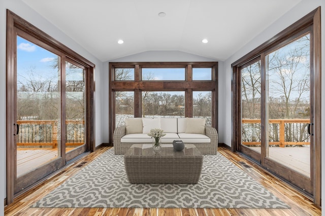 5534 Conifer Trl, Minnetonka, MN 55345 - sunroom / solarium featuring lofted ceiling, wood finished floors, and baseboards