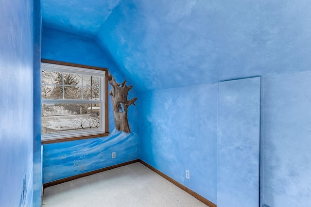 additional living space with lofted ceiling and carpet floors