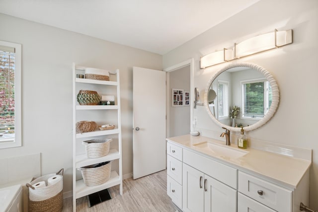 full bathroom with wood finished floors and vanity