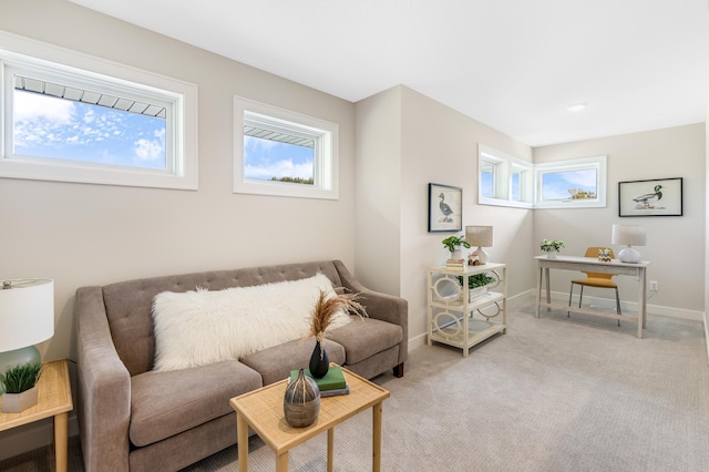 carpeted living room featuring a healthy amount of sunlight