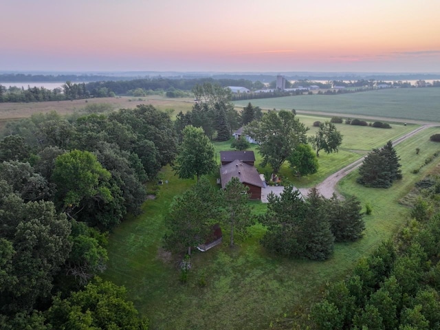 aerial view at dusk with a rural view