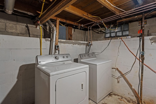 washroom with electric panel and separate washer and dryer