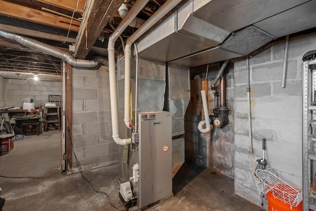 basement with heating unit