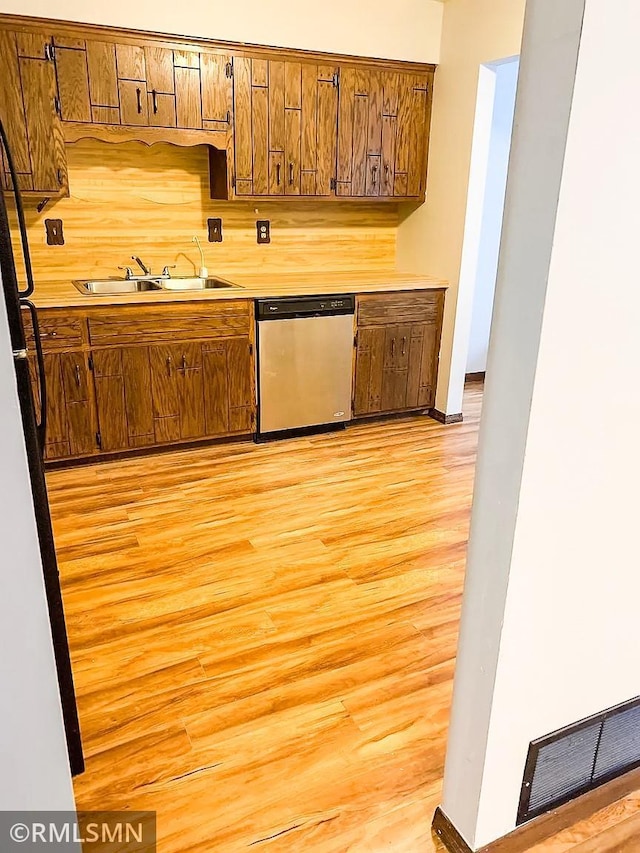 kitchen featuring dishwasher, light hardwood / wood-style floors, and sink