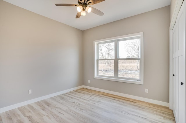 interior space with ceiling fan and light wood-type flooring