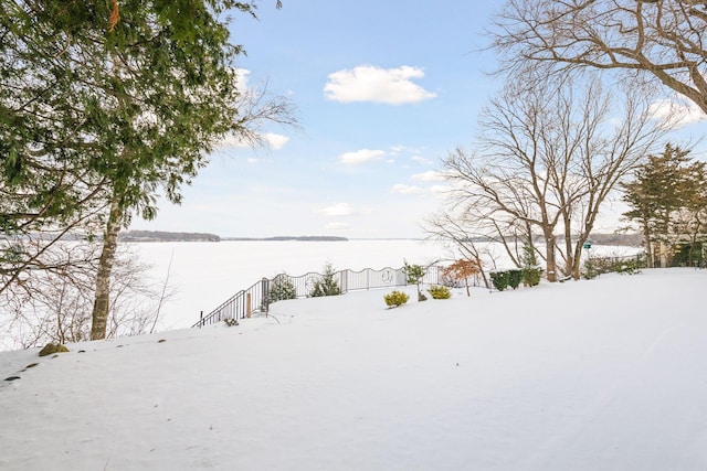 view of yard layered in snow