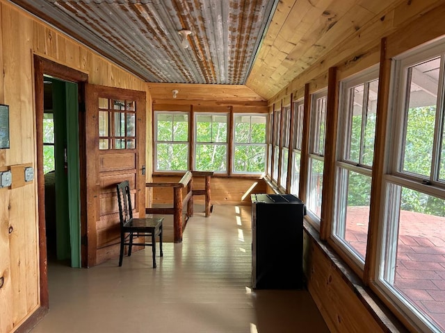 7155 Oak Narrows Rd, Greenwood Twp, MN 55723 - sunroom / solarium with wooden ceiling, vaulted ceiling, and wooden walls