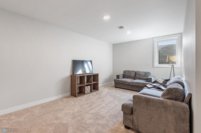 living room with light colored carpet