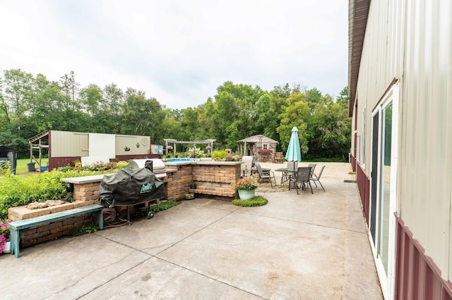 view of patio with outdoor dining area and grilling area